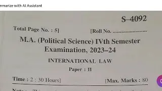 MA 4th SEM POLITICAL SCIENCE PREVIOUS QUESTION PAPER INTERNATIONAL LAW 2023 SRI DEV SUMAN UNIVERSITY