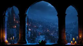 Fake Window Projector 📽️ Magical Castle View with Candles | Relaxing Snow for Sleep & Study