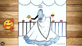 Diwali Drawing | Happy Diwali Girl Drawing Easy | Happy Diwali Drawing | Diwali Drawing step by step