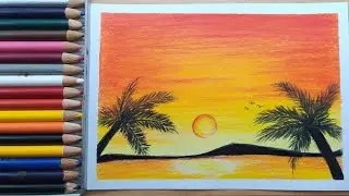 Simple sunset drawing ideas with color pencil #01