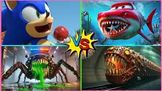 Sonic Worm🆚Police Car Monster🆚McQueen Shark🆚Train Eater - Tiles Hop EDM Rush 🎶