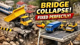 Mini Bridge Collapse 😱 | Satisfying Miniature Construction Repair | Mini Truck & Train Scene