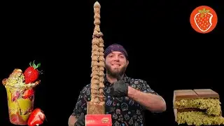 WORLD'S TALLEST STRAWBERRY DUBAI CHOCOLATE TOWER & 2 XL DUBAI CHOCOLATE BARS! 