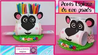 ♥♥DIY como elaborar porta lápices de oso panda♥Creaciones Magicas♥♥