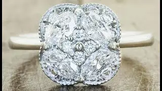Flower Shaped Vintage Inspired White Gold Diamond Engagement Ring - Chloe