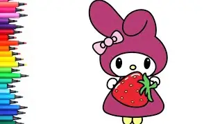 My Melody with Big Strawberry Drawing, Painting & Colouring for Kids and Toddlers_ Child Art 