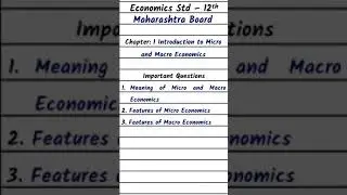 Economics Std 12th | Important Questions Chapter 1 Intro. to Micro & Macro Economics | HSC | #shorts