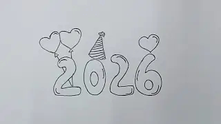 Happy new year drawing 2026 / New year drawing / 2026 drawing easy