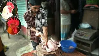Easy Technique Chicken Cutting Skills at Roadside Market with Knife by Butcher Foodie Man