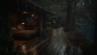 Peaceful Rain Cabin by the Lakeside Forest🌧️🌲Raindrops & Thunder | Ideal Ambience for Sleep & Relax