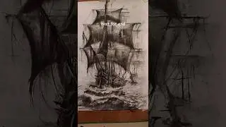 pirate ship sketch with willow charcoal #piratesofthecaribbean #pirateships #charcoaldrawing  #short