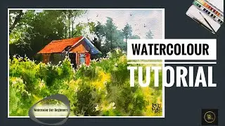 Easy Watercolour Landscape for Beginners: Old Wooden House & Forest  RAJU MORE I