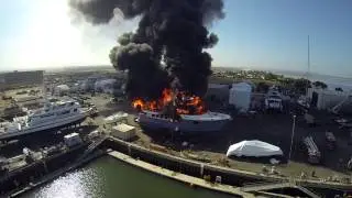 Drone films Yacht Fire, San Diego Calif. by Kurt Roll