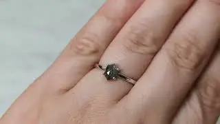 Raw Diamond, Salt and Pepper, Hexagon, Unique Engagement Ring, Rose Cut Geometric Diamond Ring