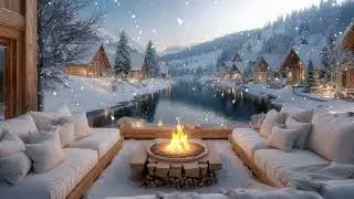 Peaceful Winter Lakeside Cabin Porch ❄️ Smooth Jazz Piano, Warm Fireplace & Cozy Night Ambience
