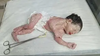 Newborn Baby Receive in Labor Room Skin Cleaning with Liquid Paraffin NICU Care & Initial Assessment