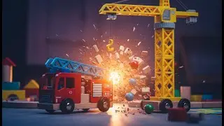 HABA Kullerb&uuml; Mega City DESTROYED! Fire Truck vs Crane Chain Reaction Crash &bull; Satisfying ASMR