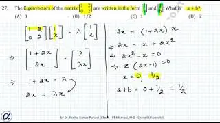 GATE Eigenvalue Eigenvector Problems Short Cut Method Example 4 The eigenvectors of the matrix are