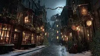 Diagon Alley Christmas Night Ambience 🎄❄️ Harry Potter Music and Snow for Studying & Relaxing 