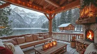 Snowy Winter Porch Jazz ☕ Cozy Fireplace Ambience & Smooth Jazz Music for Calm Relaxing Moments