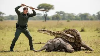 Animal Rescue Baby Elephant Attacked by a Giant Python, Mother Elephant Cries for Help