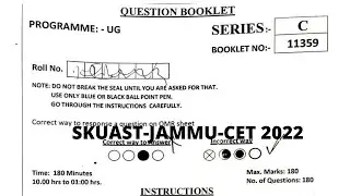 Question Paper of SKUAST Jammu CET for Admission to UG Programmes-2022