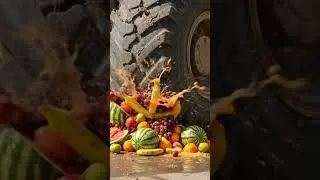 Satisfying Slow Motion ASMR: Tractor Crushing Colorful Fruits | Juicy Squish Sounds in 4K