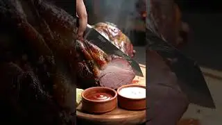 Cinematic ASMR Camel Roast | Juicy Firelit Close-Up, Knife Slices, Rustic Board  Sauce & Lemon
