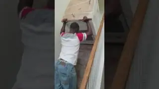 Skinny boy gets washer up stairs by himself