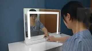 Vanity Makeup Mirror, 3 Color Lights Dimmable LED Mirror, Touch Control,  Mirror for Table Desk
