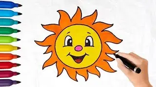 fun  smilling sun drawing for kids ll draw and colour a cute sun ☀️ esay sun drawing👀