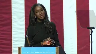 Michigan Supreme Court Justice Kyra Harris Bolden speaks at watch party in Detroit