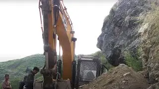 JCB Backhoe Hilly Narrow Road Excavation - Cutting Soil Hill For Narrow Road By Skilled Operator