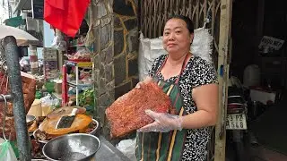 Chị Chép đao phủ ở Sài Gòn trổ tài chặt heo quay da giòn, khách đông từ lúc dọn hàng