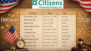 Citizens Financial Group Bank Holiday List 2026 | Full Holiday Schedule