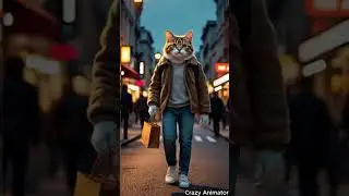 Realistic Human-Like Cat Walking on City Street | Anthropomorphic Cat Art in 8K #viralvideo