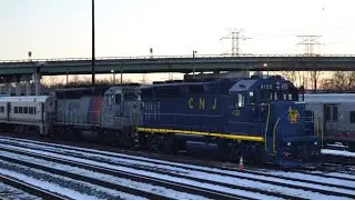NJ Transit Trains in Suffern Yard w/ GP40PH-2 4109 CNJ Heritage - 12/7/19
