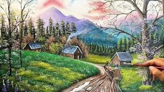 How to Paint a Peaceful Countryside with Horse Cart | Acrylic Landscape Tutorial for Beginners