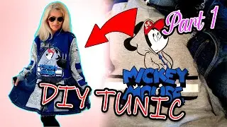 How To Sew a Tunic/Dress/DIY Plus Size Dress from Old Jeans and MICKEY MOUSE patch #sewingtutorial