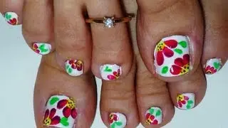 Summer Flowers Toe Nail Art Design