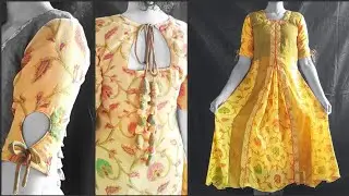 Old Saree into Designer Anarkali Kurti Cutting and Stitching, GIFT AND ART