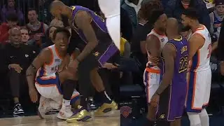 LeBron and KAT hold up OG Anunoby after non-contact leg injury vs Lakers 🙏