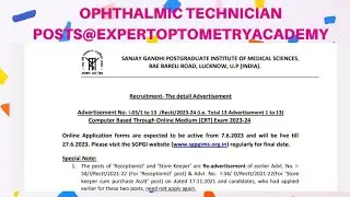 Ophthalmic Technician Vacancies SGPGIMS Posts 2023#ophthalmic #technician@expertoptometryacademy