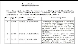 HPPSC HPAS Rejected Candidates List | HPPSC | GyaanPeeth