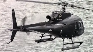 Azur Hélicoptère AS350 B3 F-HRCD helicopter startup & takeoff from Barcelona heliport