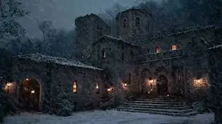 🌬️ Cold Wind Blizzard Sounds | Forest Castle During Snowstorm Night | Focus Study Meditation Sleep