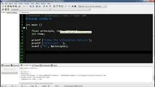 Write a C program that allows the user to enter principal, rate and time