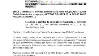 MODELO DE RECURSO ADMINISTRATIVO DE RECONSIDERACIÓN