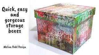 Make unique storage boxes with a gelprinting plate, stamps and stencils