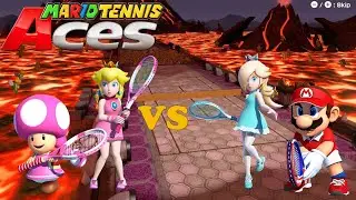 Mario Tennis Aces - Toadette & Peach vs Mario & Rosalina - Inferno Island